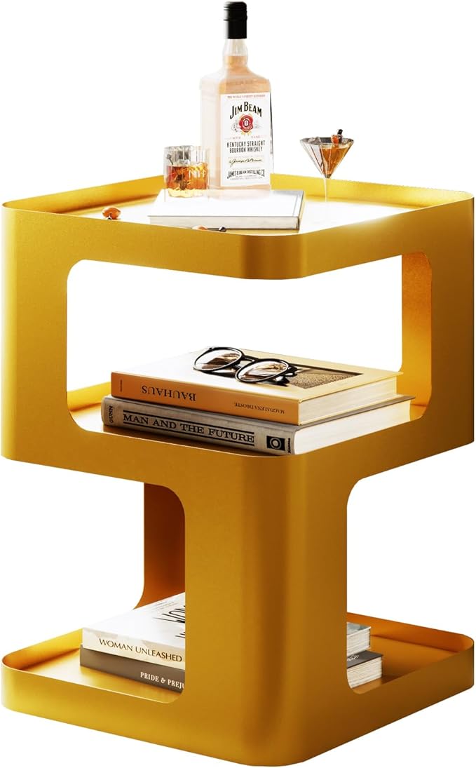 Gold Side Table,Modern end Table,Unique nightstand,Bedside Tables,Metal Accent Side Table with Storage for Living Room Bedroom Couch,no Assembly Required-HomvellaHome