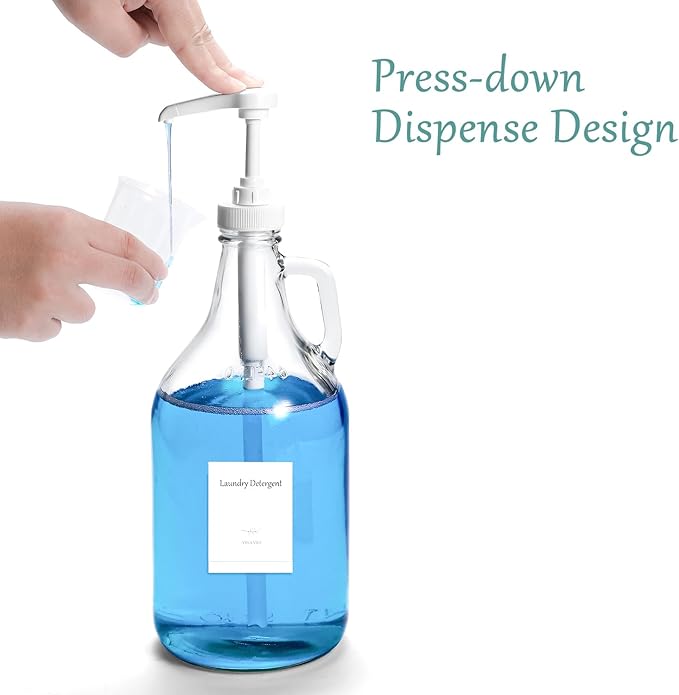 Glass Laundry Detergent Dispenser with Pump, 64OZ Liquid Laundry Soap Dispenser, Fabric Softener Dispenser Bottle for Laundry Room Organization and Storage, 2 Pack-HomvellaHome