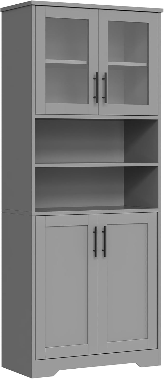 GarveeHome 67" Tall Storage Cabinet, Tall Bathroom Cabinet with Glass Doors and Adjustable Shelves, Freestanding Kitchen Pantry Cabinets, Cupboard for Living Room, Dining Room, Gray-HomvellaHome
