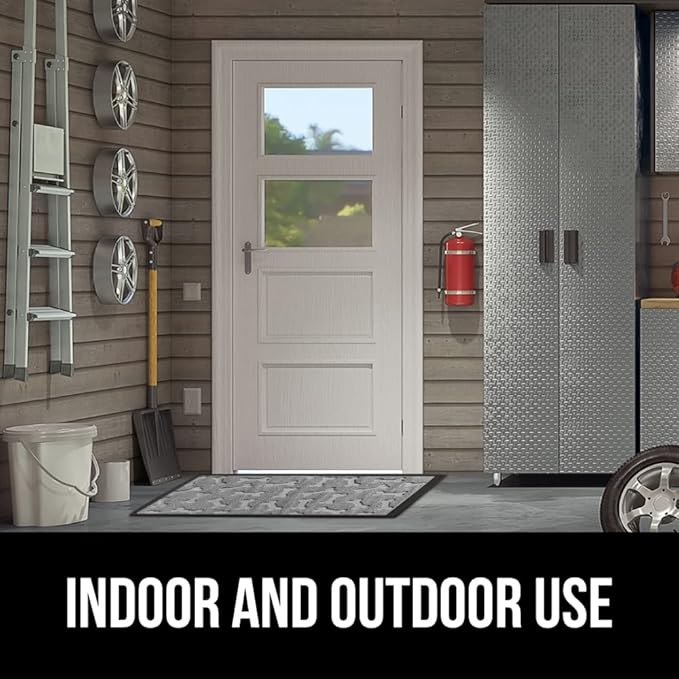 GORILLA GRIP 100% Waterproof All-Season WeatherMax Doormat, 47x35, US Designed Natural Rubber, Stain and Fade Resistant, Low Profile Indoor Outdoor Door Mats, Easy Clean Patio Mat, Light Gray Bones-HomvellaHome