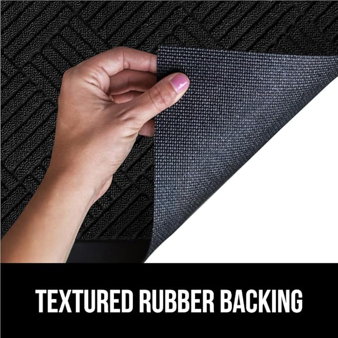 GORILLA GRIP 100% Waterproof All-Season WeatherMax Doormat US Designed Natural Rubber, Stain and Fade Resistant, Low Profile Indoor Outdoor Door Mats, Easy Clean Patio Mat, 23x35, Black Diamond-HomvellaHome