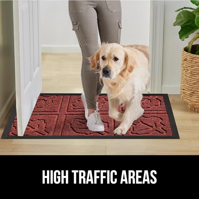 GORILLA GRIP 100% Waterproof All-Season WeatherMax Doormat 35x23, US Designed Natural Rubber, Stain and Fade Resistant, Low Profile Indoor Outdoor Door Mats, Easy Clean Patio Mat, Burgundy Leaves-HomvellaHome