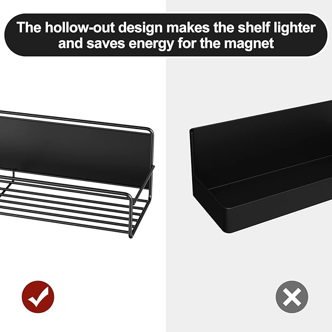 2 Pack Magnetic Spice Rack Organizer, Space Saver for Refrigerator and Microwave Oven, Magnetical Fridge Shelf for Jars, Seaoning, tins and Utensils Black-HomvellaHome