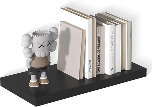 12 Inch Deep Floating Shelves for Wall 1 Pack Floating Shelves Large Storage Space Wall Mount Shelf for Living Room Kitchen Bathroom 24" W x 12" D x 1.2" H Black-HomvellaHome