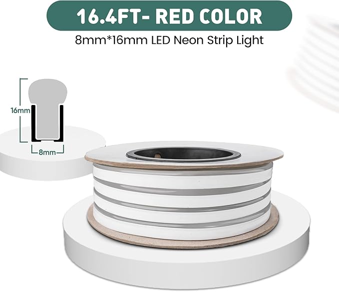 GZBtech Flexible LED Neon Rope Lights 16.4FT,AC 110-120V Waterproof Strip Light, 120LEDs/M Cuttable Connectable Neon Lighting for Indoor Outdoor Home Decor/Commercial Building Use-Red 5M-HomvellaHome