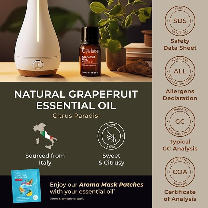 Gya Labs Grapefruit Essential Oil for Skin & Diffuser - 0.34 Fl Oz - 100% Pure Natural Grapefruit Oil for Hair, Aromatherapy DIY & Candle Making Scent-HomvellaHome