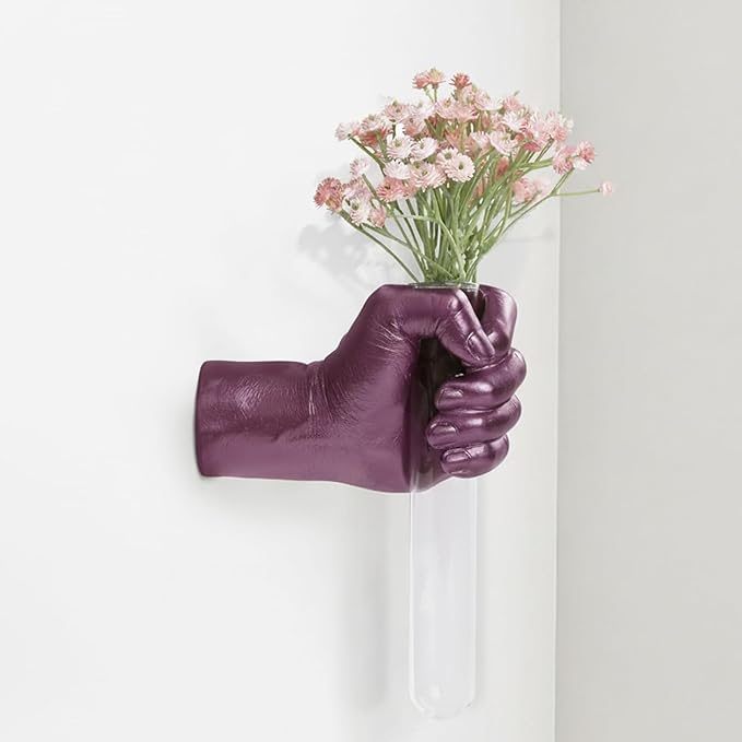 Creative Wall Hanging Sculpture, Artistic Wall Hanging Hand Sculpture with Test Tube vases, Home Decoration Hand Against Wall (Purple)-HomvellaHome