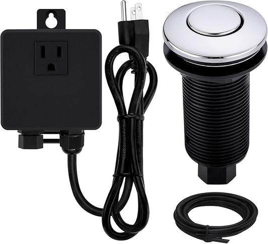 Garbage Disposal SinkTop Air Switch Kit with Long Button,Brass Made Cover,Chrome-HomvellaHome