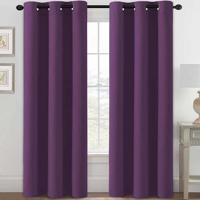 H.VERSAILTEX Blackout Curtains for Bedroom Thermal Insulated Room Darkening Living Room Curtains 84 Inch Long Grommet Privacy Protection Window Curtain Panels/Drapes for Nursery, 2 Panels,Plum Purple-HomvellaHome