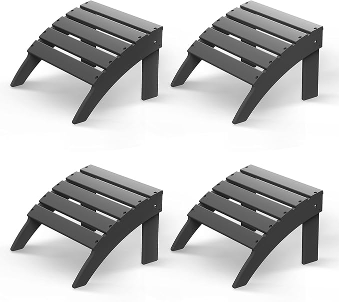 GREENVINES Adirondack-Ottoman | Set of 4 | HDPE Plastic | Outdoor Footrest | All Weather | Foot Rest | Foot Stool | Grey | for Adirondack Chair | for Patio Backyard Pool-HomvellaHome