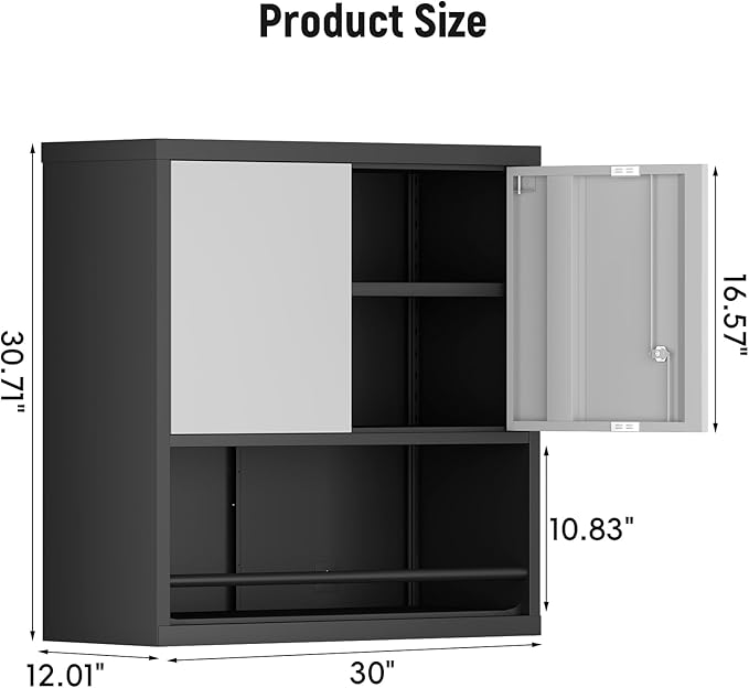 Garage Cabinets,Metal Storage Cabinet with Locking Door,Lockable Wall Mount Cabinet for Storage,Hanging Cabinets for Garage,Kitchen,Office-HomvellaHome