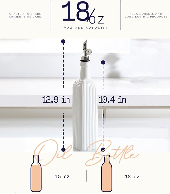 getstar 18 oz Olive Oil Dispenser Bottle for Kitchen, Ceramic Oil Bottle with Automatic Stainless Steel Pourer-HomvellaHome