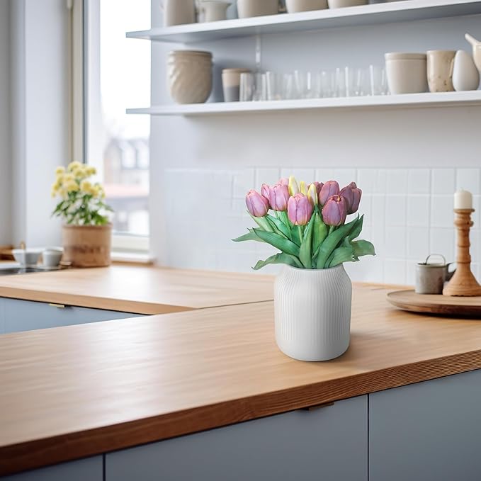 15pcs Artificial Tulips Flowers, Fake Tulips Real Touch, Faux Latex Bouquets, for Party Wedding Home Room Decoration (Purple)-HomvellaHome