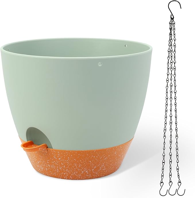 GARDIFE Large Hanging Planter, 12 inch Hanging planters for Indoor. Outdoor Plants, Self Watering Plant Pot, Plant Hanger, Green-HomvellaHome