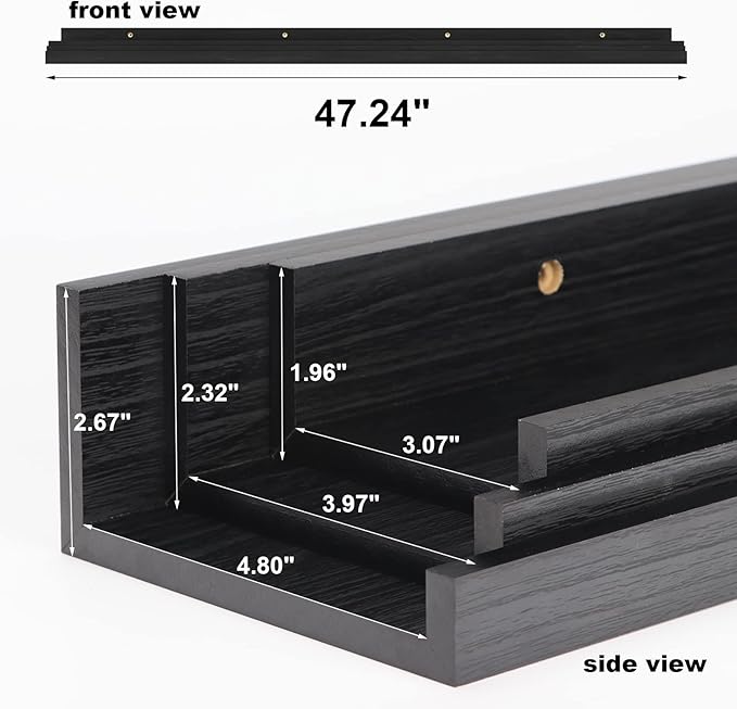Giftgarden 47 Inch Black Floating Shelves Ledge, Wall Mount Long Picture Rail Large Woodgrain Photo Shelving for Living Room Bedroom Office, Set of 3 Different Sizes-HomvellaHome