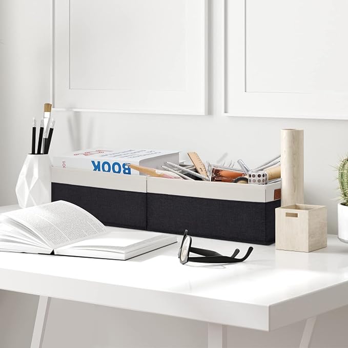 GhvyenntteS Storage Baskets for Organizing, Fabric Storage Bins with Leather H&les, Foldable Rectangular Storage Baskets for Shelves, Closets, Home, Office(Black/White, 6 Pack)11.8X7.9X5.1 in-HomvellaHome