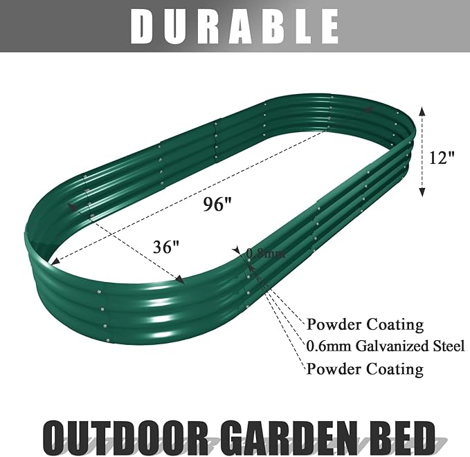2 Pack 8x3x1FT Galvanized Raised Garden Bed Large Metal Planter Box Kit Elevated Raised Garden Planters for Outdoor Plants, Green-HomvellaHome