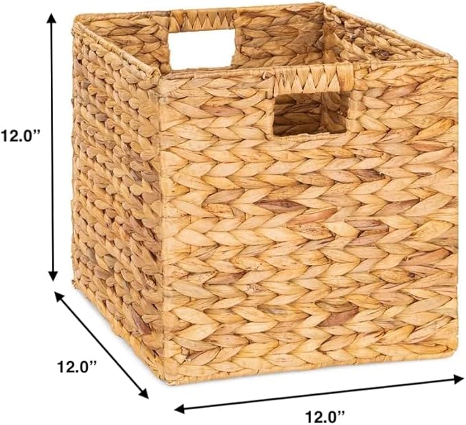 12 x 12in Water Hyacinth Storage Baskets, Wicker Storage Baskets for Shelves, Woven Baskets for Storage, Wicker Storage Basket for Bedroom, Living Room, Nursery Room (Natural 6 Packs 12x12in)-HomvellaHome