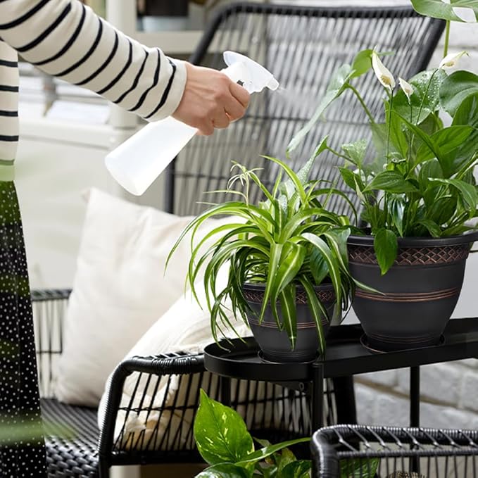 10 Inch 4 Pack Large Plant Pots, Plastic Flower Pot for Indoor & Outdoor with Drainage Holes & Saucer, Plaid Pattern Planters Garden Pots for Herbs-HomvellaHome