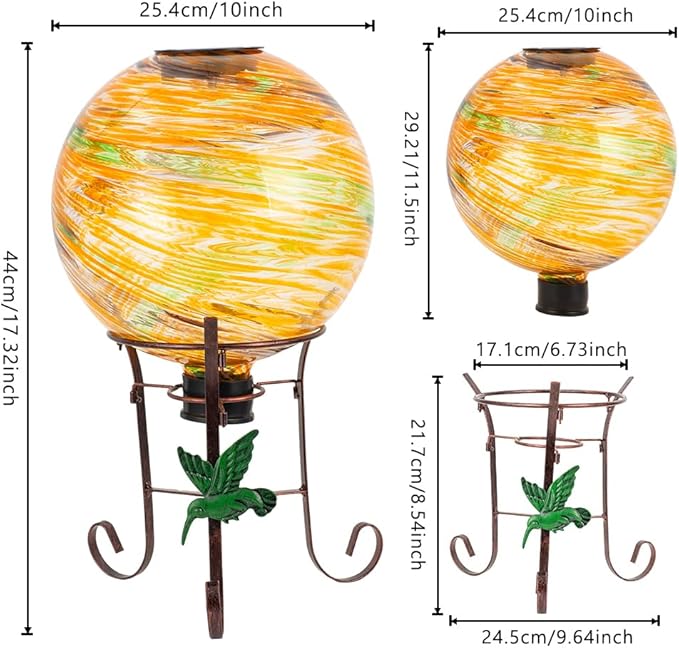 10" Diameter Solar Gazing Ball and 8.5" Metal Stand Indoor Outdoor Garden Ornament Glass Globe Sphere Yard Art Gazing Globe for Garden,Home,Lawn,Porch,Patio Birthday Gift for Women(Orange)-HomvellaHome