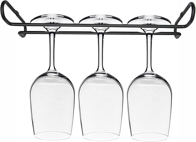 10 Inch Wine Glass Rack Under Cabinet Shelf Stemware Storage Hanging Hanger Organizer Glasses Holder with Drying Under Counter Metal for Kitchen and Bar Set of 4 Black-HomvellaHome