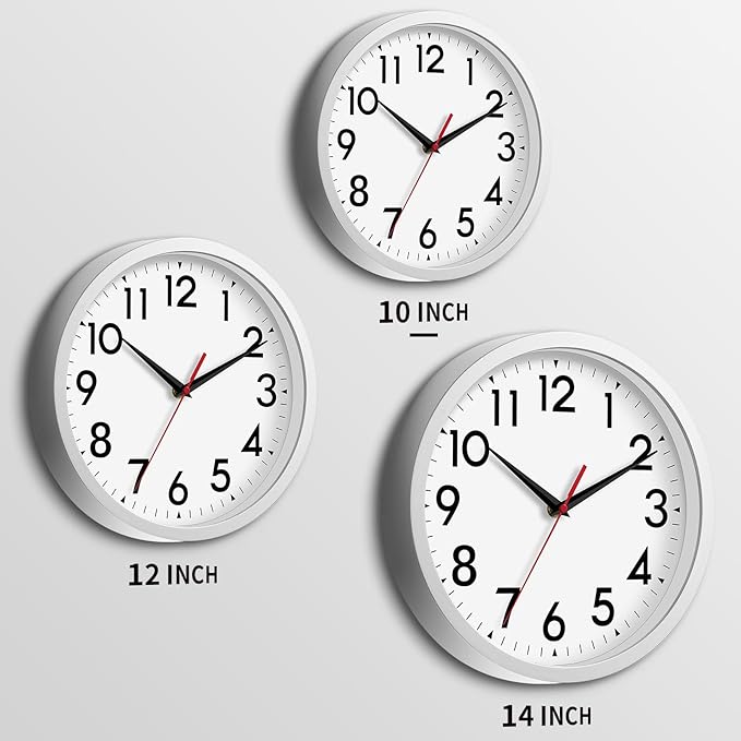 14 Inch Wall Clock Large Battery Operated Big Silent Non Ticking Analog Decorative for Living Room Office Kitchen Outdoor Classroom Bedroom Bathroom School Home(Silver)-HomvellaHome