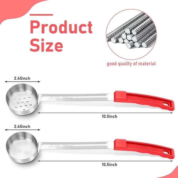 16 Pcs Portion Control Serving Spoons, Restaurant Measuring Serving Ladle Utensils, Portion Control Slotted Scoops for Weight Loss, Solid and Perforated Scoops(Red,2 oz)-HomvellaHome