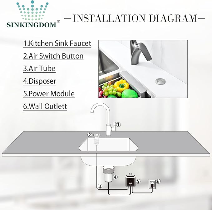 Garbage Disposal SinkTop Air Switch Kit with Stainless Steel Button,Brushed Nickel-HomvellaHome