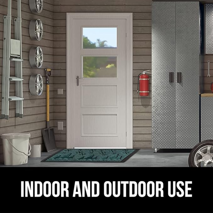 GORILLA GRIP 100% Waterproof All-Season WeatherMax Doormat 35x23, US Designed Natural Rubber, Stain and Fade Resistant, Low Profile Indoor Outdoor Door Mats, Easy Clean Patio Mat, Green Snowscape-HomvellaHome