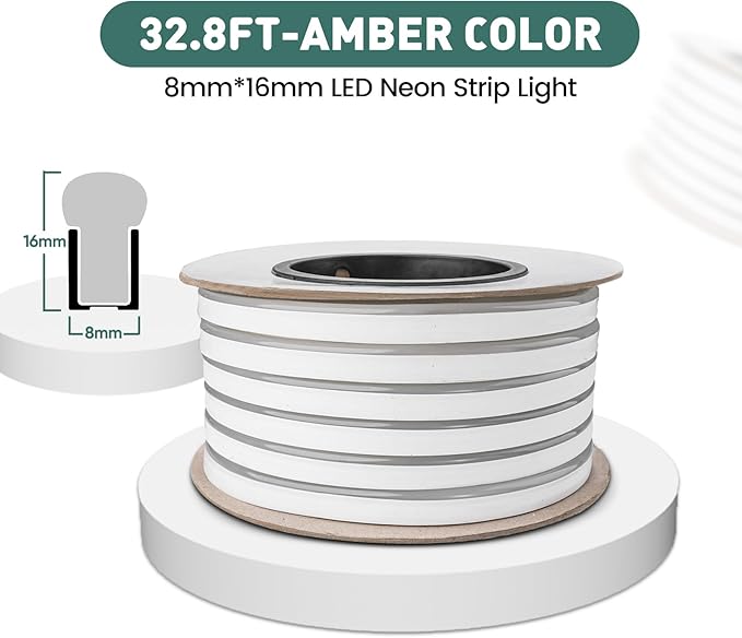 GZBtech Flexible LED Neon Rope Lights 33FT,AC 110-120V Waterproof Strip Light, 120 LEDs/M Cuttable Connectable Neon Lighting for Indoor Outdoor Home Decor/Commercial Building Use-Amber 10M-HomvellaHome