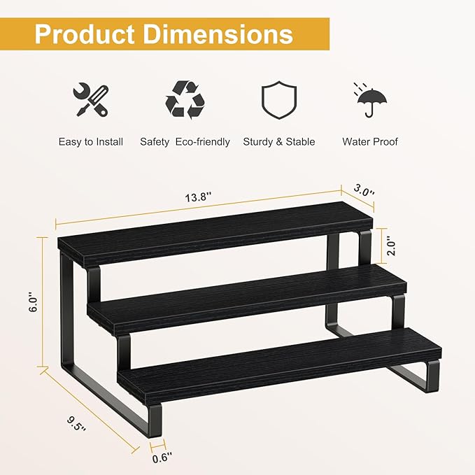 Giikin 3 Tier Spice Rack, Set of 2 Wooden Spice Rack for Countertop, Cabinet Organizer Shelf Kitchen Counter Storage Shelves Cupcake Stand Holder Display Stand, Black-HomvellaHome