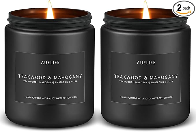 2 Pack Teakwood & Mahogany Candle | Scented Candles for Men, Man Gifts for Men - Masculine Candles - Soy Candle for Home Scented - 7oz Black Jar, Long Lasting-HomvellaHome