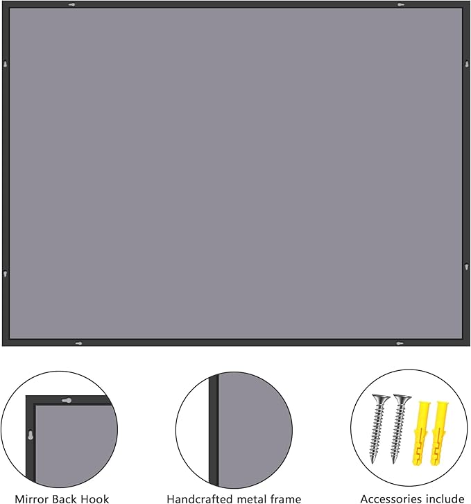 36x50inch Bathroom Mirror, Black Rectangle Mirrors with Thin Metal Frame, Large Rectangular Wall Mirror for Bathroom, Living Roomm, Hair Salon, Big Farmehouse Mirror Hang Horizontal/Vertical-HomvellaHome