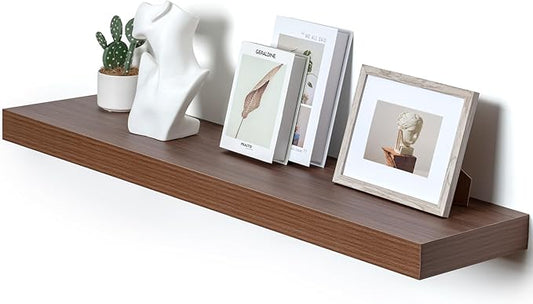 12 Inch Deep Floating Shelves, 48W x 12D Rustic Large Floating Shelves, Deep Walnut Wood Wall Shelves Set of 1 for Living Room Bathroom Laundry Room Bedroom Kitchen Home Office - Walnut-HomvellaHome