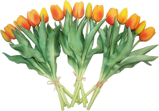 15pcs Artificial Tulips Flowers, Fake Tulips Real Touch, Faux Latex Bouquets, for Party Wedding Home Room Decoration (Orange)-HomvellaHome