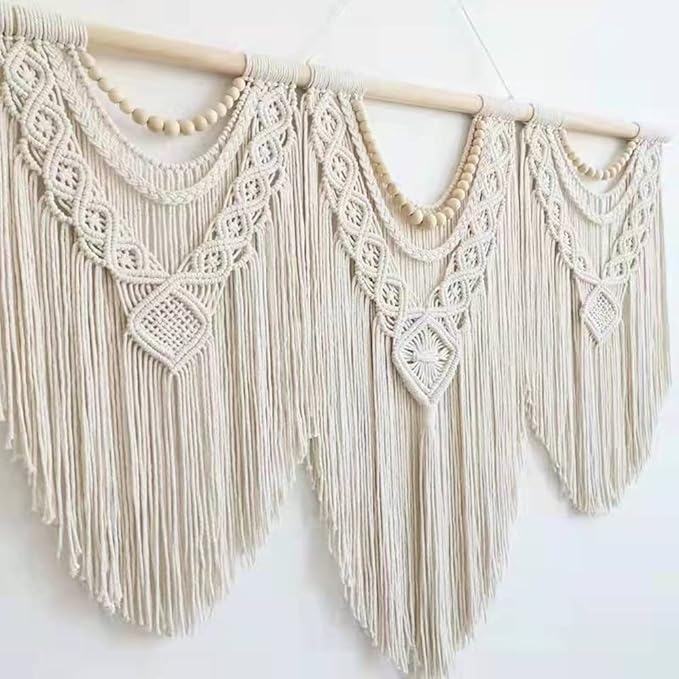 guzhiou large macrame wall hanging - Boho Tapestry Macrame Wall Decor Art- Chic Bohemian Handmade Woven Tapestry Home Decoration for Bedroom Living Room Apartment Wedding Party - 43"x32" (Wood bead)-HomvellaHome