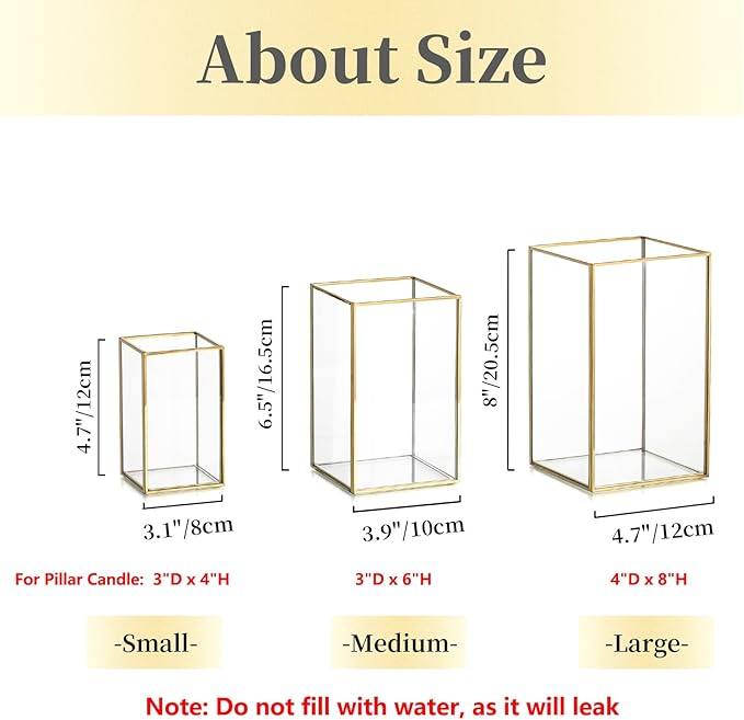 Glass Hurricane Candle Holder Large - Hewory 18pcs Gold Rectangle Flower Holders Centerpiece for Table, Tall Floor Square Pillar Candle Lantern for Wedding, Anniversary, Party, Fireplace, Dining Room-HomvellaHome