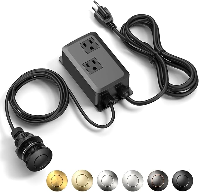 Garbage Disposal Air Switch Kit -Professional- Dual Outlet, Sink Top Waste Disposer On/Off, Garbage Disposal Button, Brass Made Cover, UL Listed-HomvellaHome