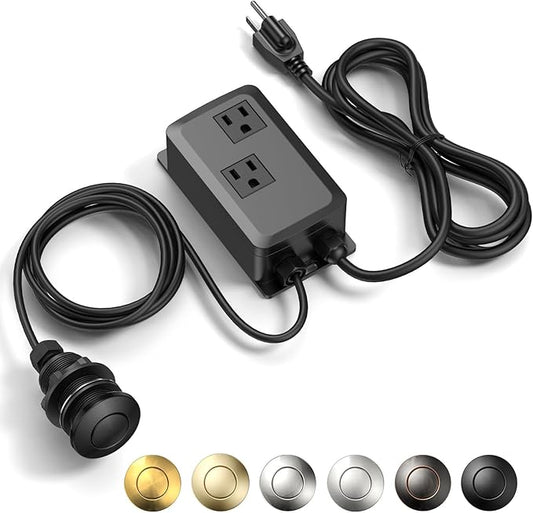 Garbage Disposal Air Switch Kit -Professional- Dual Outlet, Sink Top Waste Disposer On/Off, Garbage Disposal Button, Brass Made Cover, UL Listed-HomvellaHome