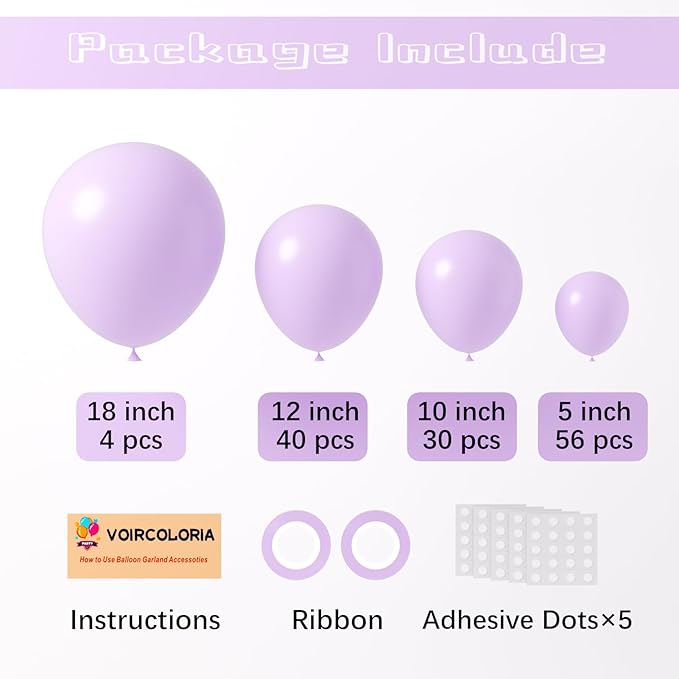 130pcs Pastel Purple Balloons Different Sizes 18" 12" 10" 5" Light Purple Latex Balloon Garland Arch Kit for Birthday Baby Shower Graduation Wedding Gender Reveal Party Decorations-HomvellaHome