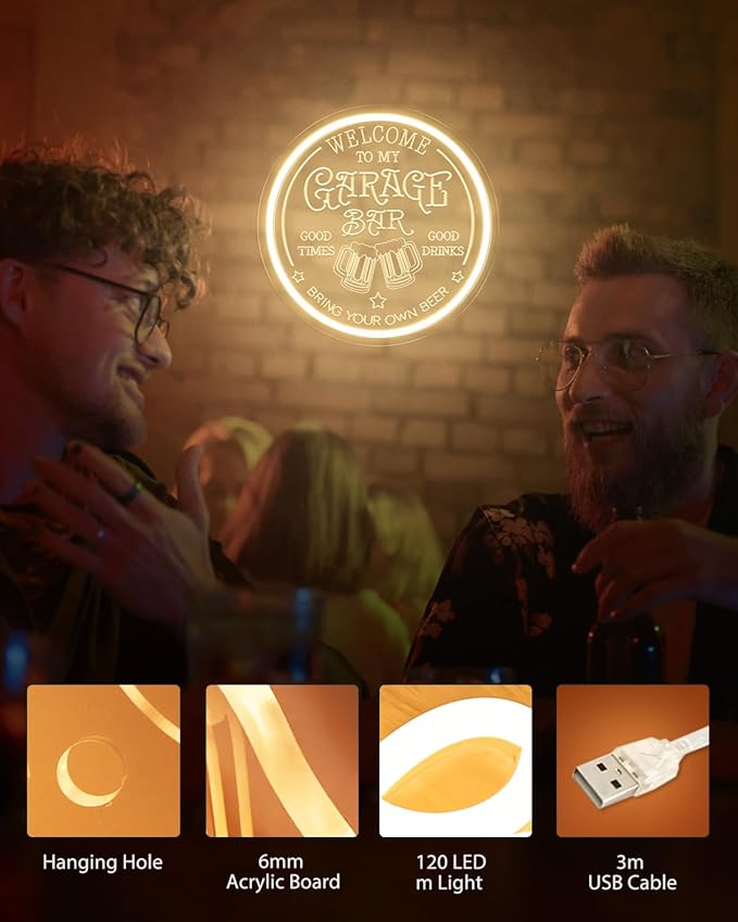 Garage Bar LED Neon Sign for Wall Art Decor, Dimmable Garage Light Up Sign for Man Dad Gifts, Neon Lights Bar Signs for Home Bar Pub Man Cave Bistro Birthday Camping Party-HomvellaHome