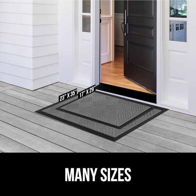 GORILLA GRIP 100% Waterproof All-Season WeatherMax Doormat US Designed Natural Rubber, Stain and Fade Resistant, Low Profile Indoor Outdoor Door Mats, Easy Clean Patio Mat, 17x29, Steel Diamond-HomvellaHome