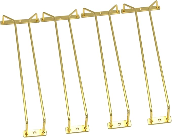 14-Inch Gold Wine Glass Rack, Under Cabinet Wine Glass Holder Stainless Steel Stemware Rack - Hanging Stemware Holder for Cabinet Kitchen Bar, Set of 4-HomvellaHome