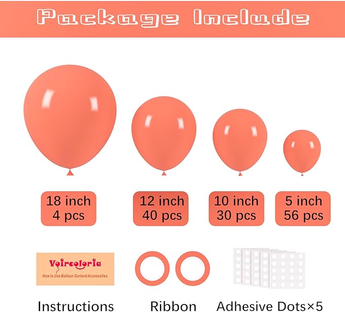 130pcs Coral Red Balloons Different Sizes 18" 12" 10" 5" Pastel Red Latex Balloon Garland Arch Kit for Birthday Baby Shower Graduation Wedding Valentine's Day Christmas Party Decorations-HomvellaHome