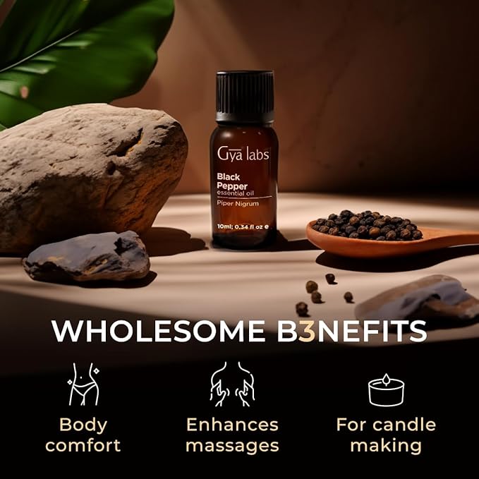 Gya Labs Black Pepper Essential Oil for Comfort - 0.34 Fl Oz - 100% Pure Natural Black Pepper Oil for a Soothing Aromatic Experience & Candle Making Scent-HomvellaHome