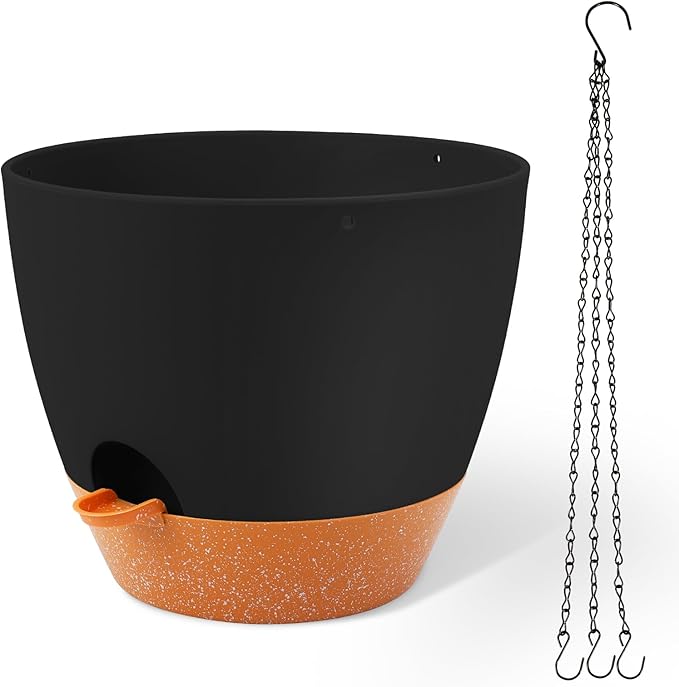 GARDIFE Large Hanging Planter, 12 inch Hanging planters for Indoor. Outdoor Plants, Self Watering Plant Pot, Plant Hanger, Black-HomvellaHome