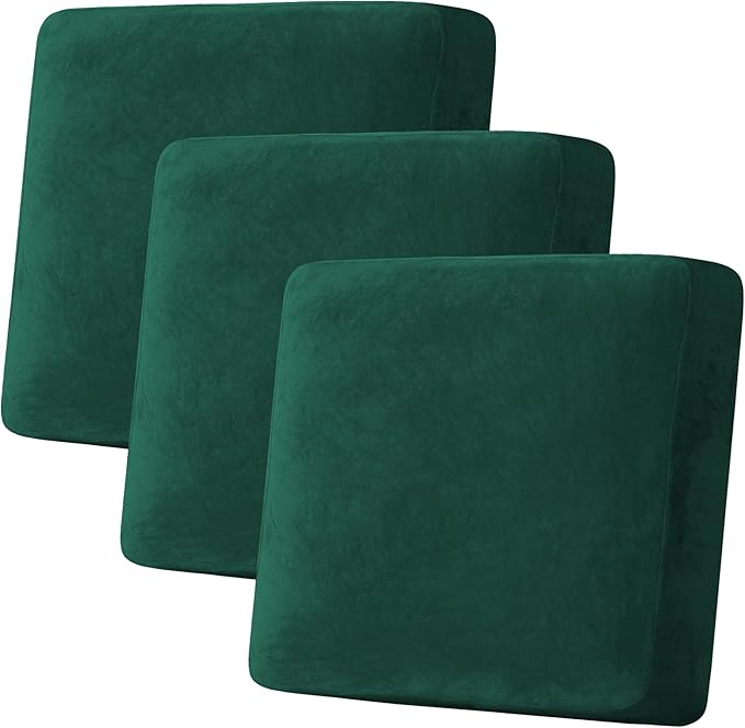 H.VERSAILTEX Velvet Stretch Couch Cushion Cover Plush Cushion Slipcover Cushion Furniture Protector Seat Cushion Sofa Cover (3 Piece XL Sofa Cushion Covers, Vintage Green)-HomvellaHome