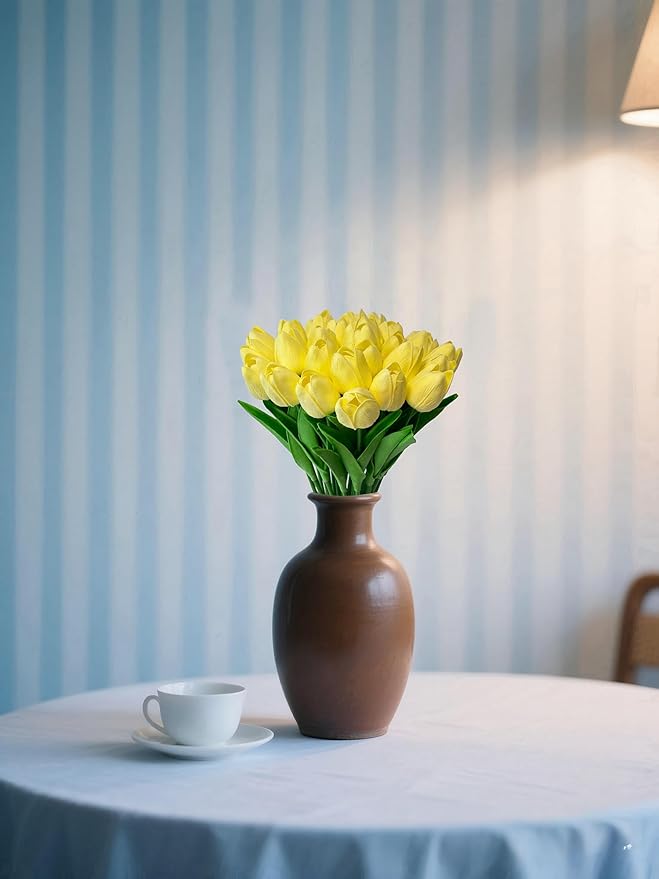 15pcs Artificial Tulips Flowers Real Touch Latex Bouquet Fake Tulips for Office Wedding Party Home Kitchen Garden Decoration-HomvellaHome