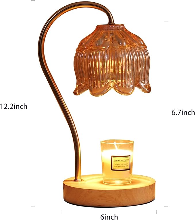 GEEZO Fragrance Candle Warmer Lamp with 2 Bulbs Electric Candle Warmer with Timer & Dimmer for Home Decor Wax Melt for Small Large Size Jar Candles Retro Wooden Base-HomvellaHome