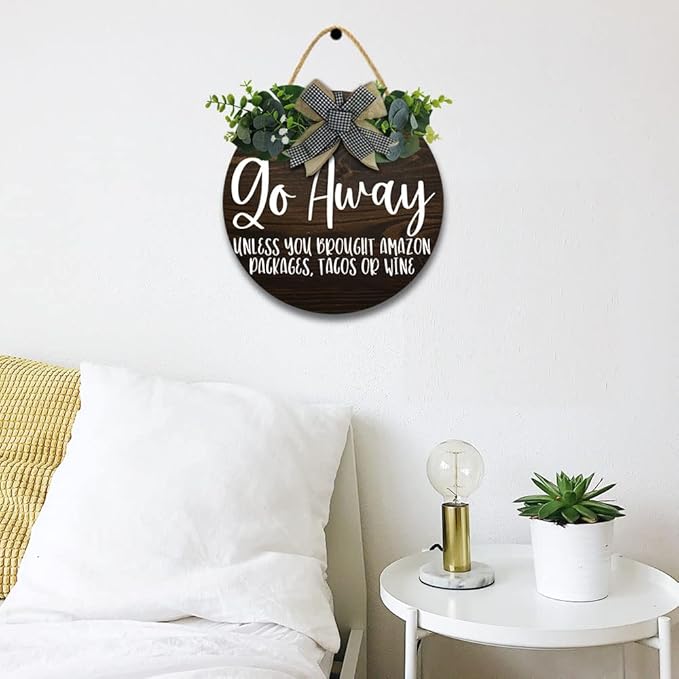 Go Away Hanging Wall Sign for Front Door Home Kitchen Decor Rustic Wooden Round Sign Wall Decoration for Kitchen Dining Room Living Room Bedroom Outdoor-HomvellaHome